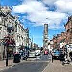 Ayr, Scotland, UK - August 29, 2018: Looking down High Street Ayr where most of the street has been pedestrianised in a bid to control traffic in the town centre.