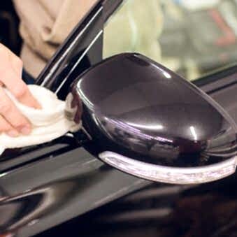 Car mirror man repair,Car accident broken side mirror. Black